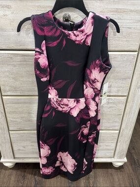 Calvin Klein Black Midi Dress with Pink Floral Print